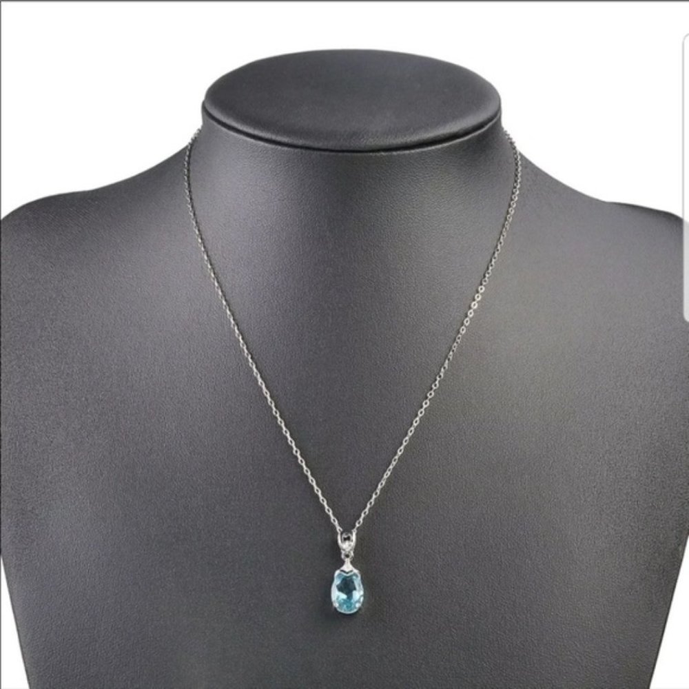 Aquamarine Pendant Necklace Women Girls - Picture 3 of 7